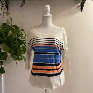 Striped Boat Necked Half Sleeve Top